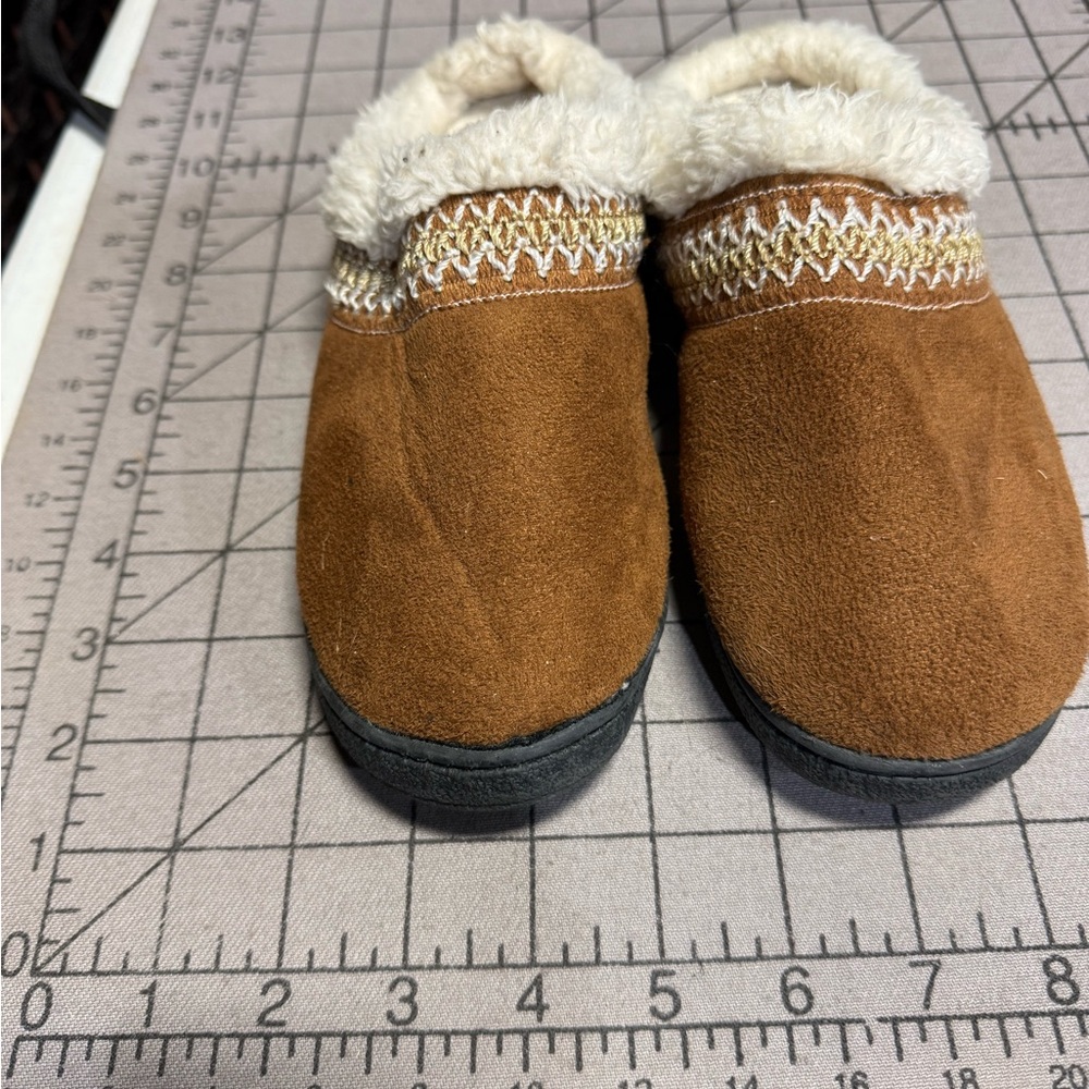 Isotoner, Faux Suede Slipper Mules, Boho Embroidery